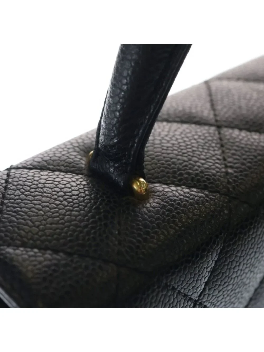 Chanel Quilted CC Logo Top Handle Caviar Leather Gold Black